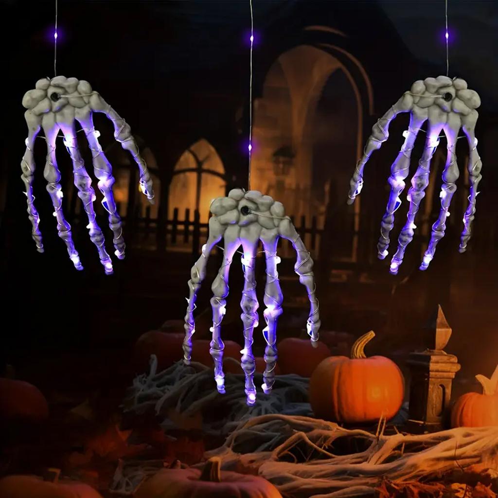 Purple Claw/ String Lights Plastic Skeleton Hand Design With Glowing Purple Effect Halloween Decorations
