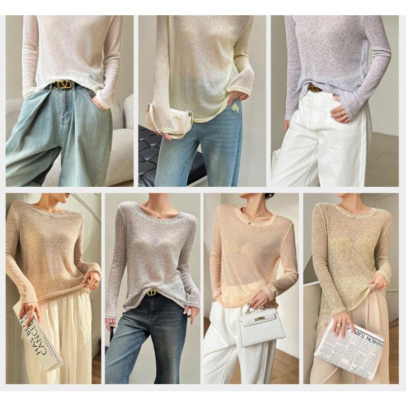 Dünner Sonnenschutz Leinen Locker Gestrickter Hoodie Damen T-Shirt