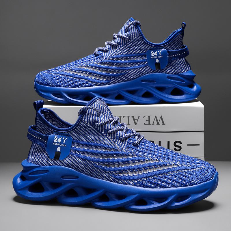 

Four seasons flying woven shoes breathable couple sports running shoes casual versatile popcorn coconut shoes lightweight lace-up men s shoes 45 синий