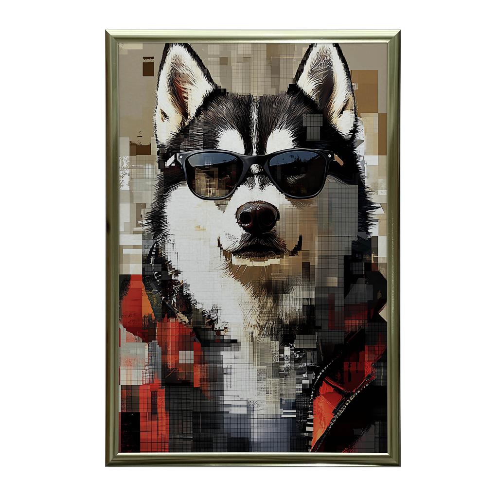 Plakat Husky W Okularach Plakat Husky W Okularach, 30X40 Cm, Rama Drewniana Jasny Dąb, Papier Matowy 230 Gsm