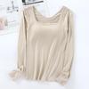 Women's Square Neck Long Sleeve Top with Built-in Bra Pads - Slim Fit for Early Autumn/Spring/Winter