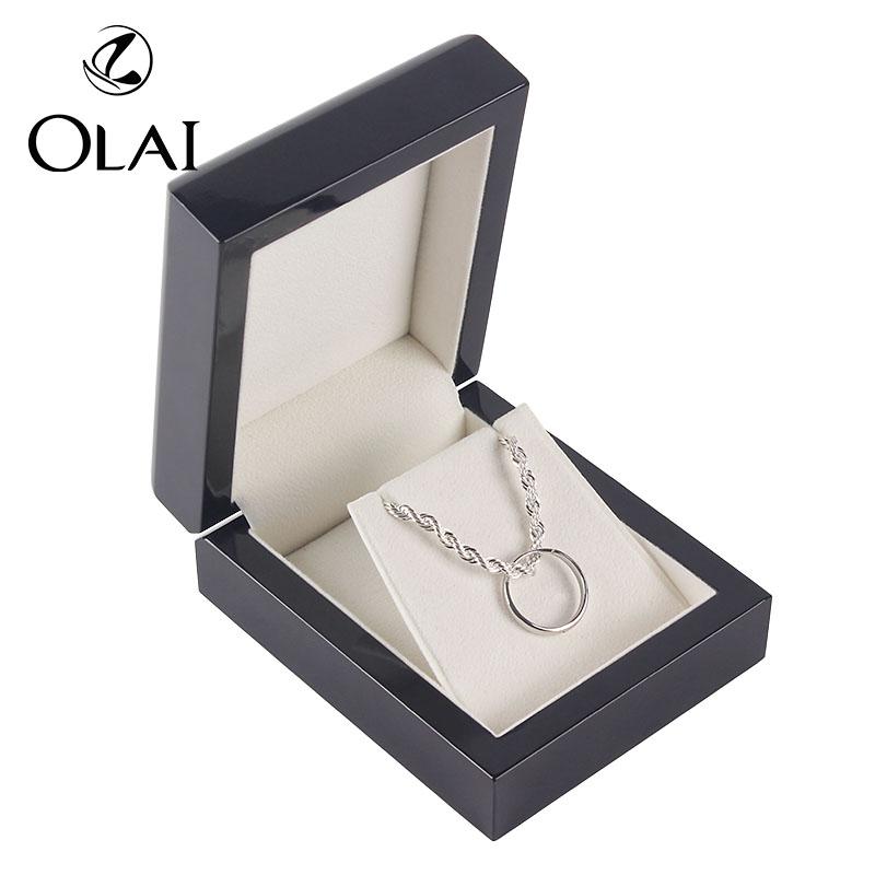 Customized Design Wooden Wedding Proposal Gift Ring Chain Black Jewelry Storage Box Packaging