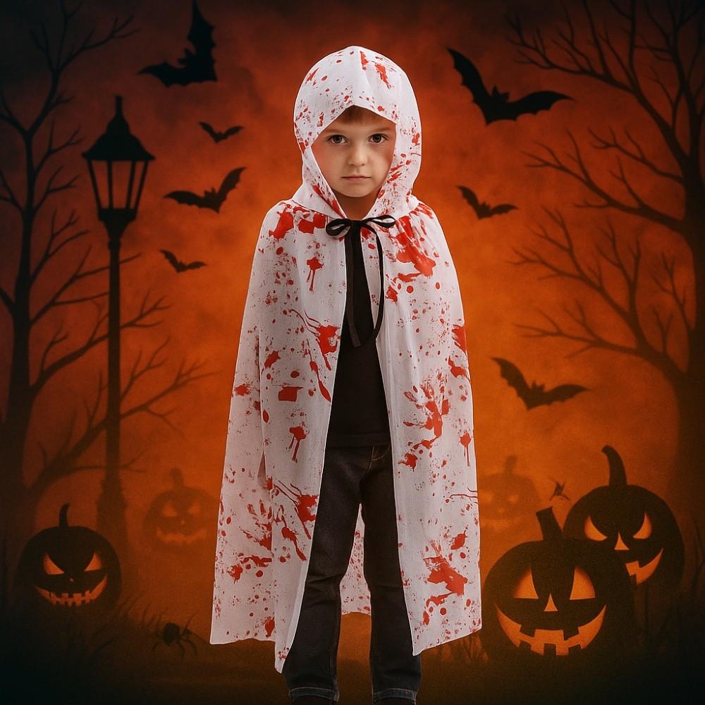 Funny Halloween Death Cloak with Cap Plaid Spider Web Cape Hallowmas