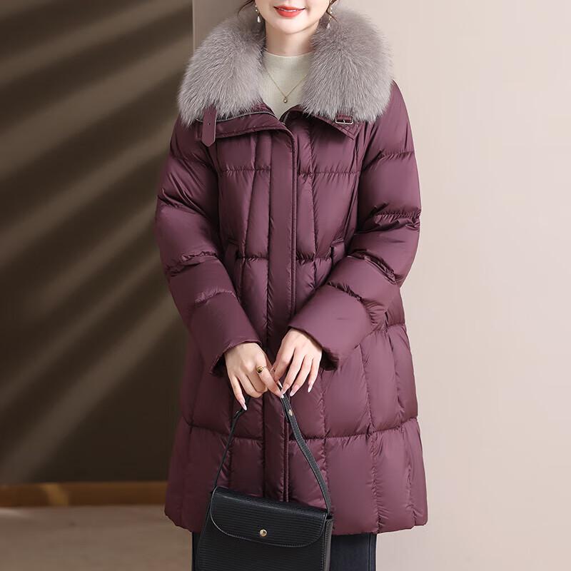 XUEXI Geacă de puf pentru femei de lungime medie cu guler din blană de vulpe