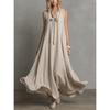 QICED Fashion Summer Spring Solid Color Print Sleeveless V-Neck Casual Dresses