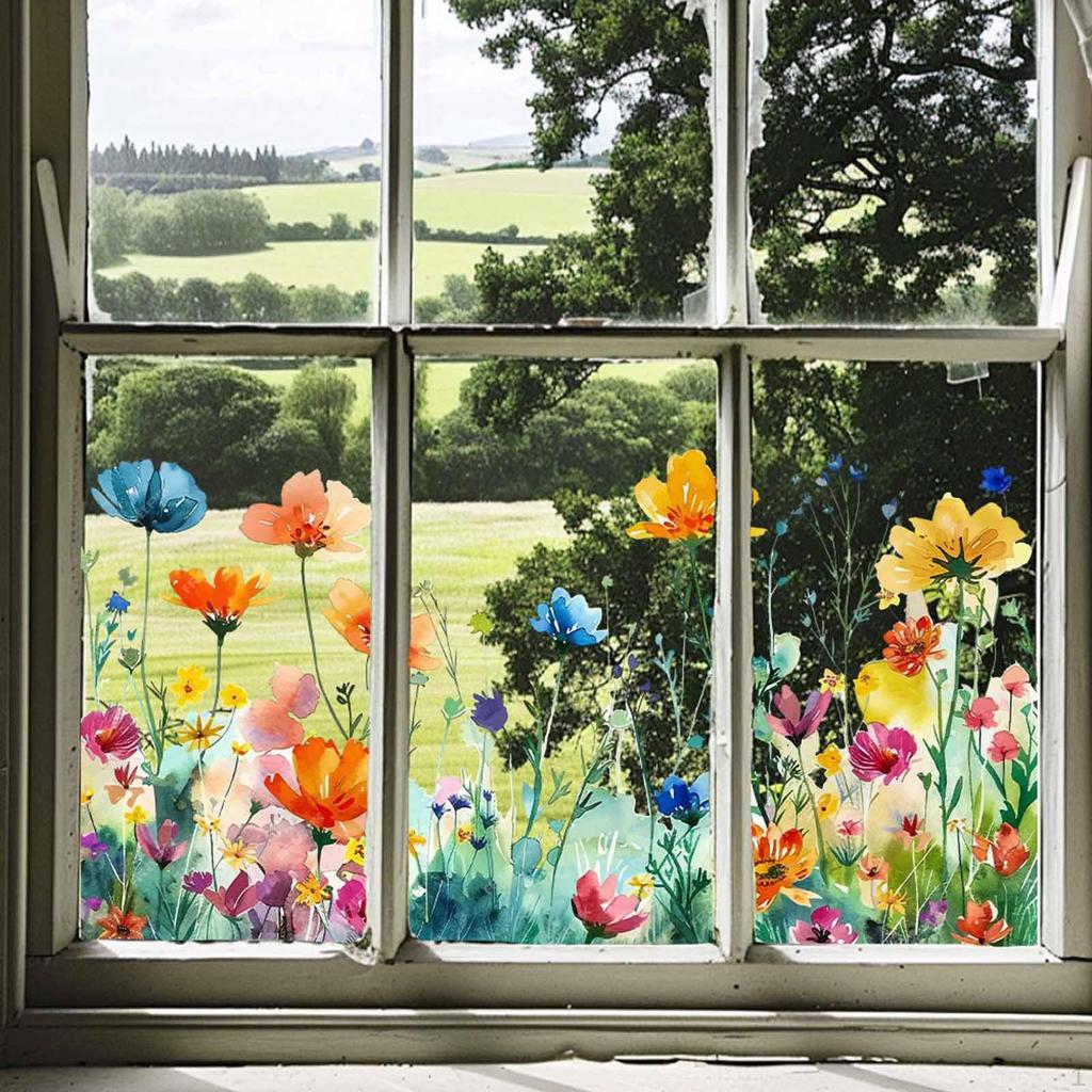 Glass Sticker Atmosphere Window Decal Flower Plant Convenient Decorative Film Static Cling for