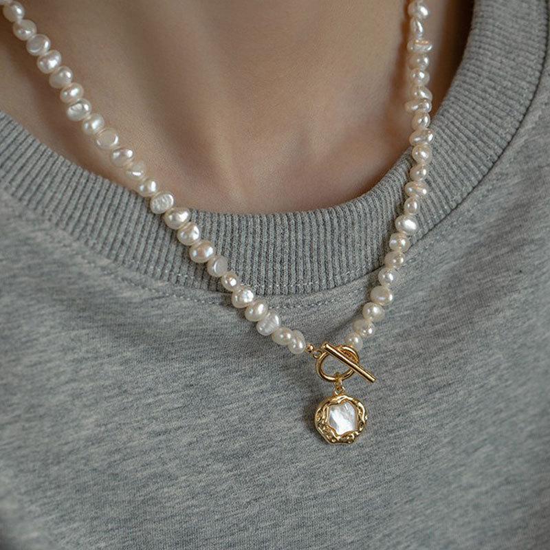 High End Baroque Natural Freshwater Pearl Necklace with A Niche Temperament, Irregular Collarbone Pearl Necklace