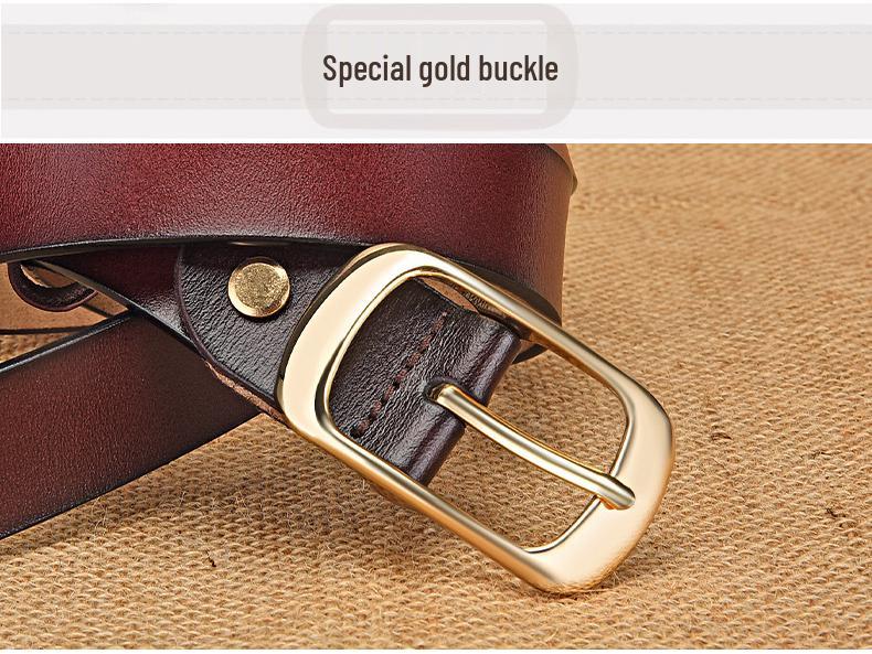 Women's Genuine Cowhide Leather Belt with Rustproof Alloy Buckle - Casual and Versatile for Jeans.