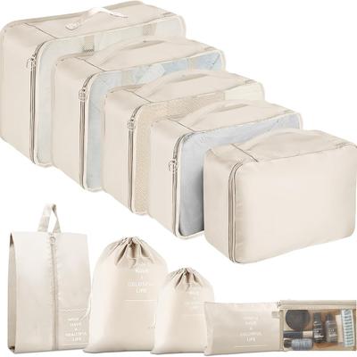10 Set Packing Cubes for Suitcases, Packing Cubes Travel Essentials Organizer Bags, Travel Organizers (Beige)