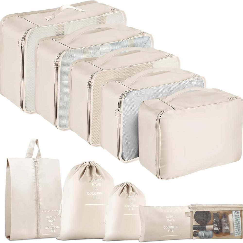 

10 шт. Упаковочные кубики для чемоданов, Упаковочные кубики Органайзеры для путешествий, Органайзеры для путешествий (бежевый) бежевый