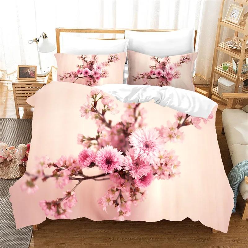 Plum Blossom Red Flower Floral Comfortable Duvet Quilt Cover Pillowcase Bedding Set Children Bedroom Decoration Home Textile