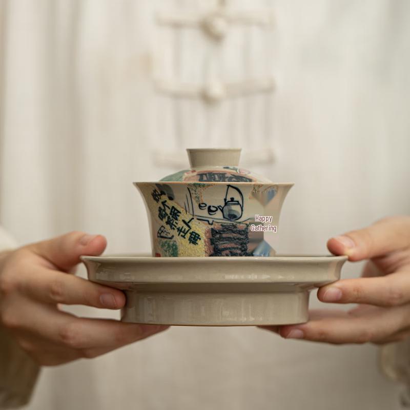 Sun Xiaomei Jinhuidui Hand-Painted Ceramic Gaiwan Set