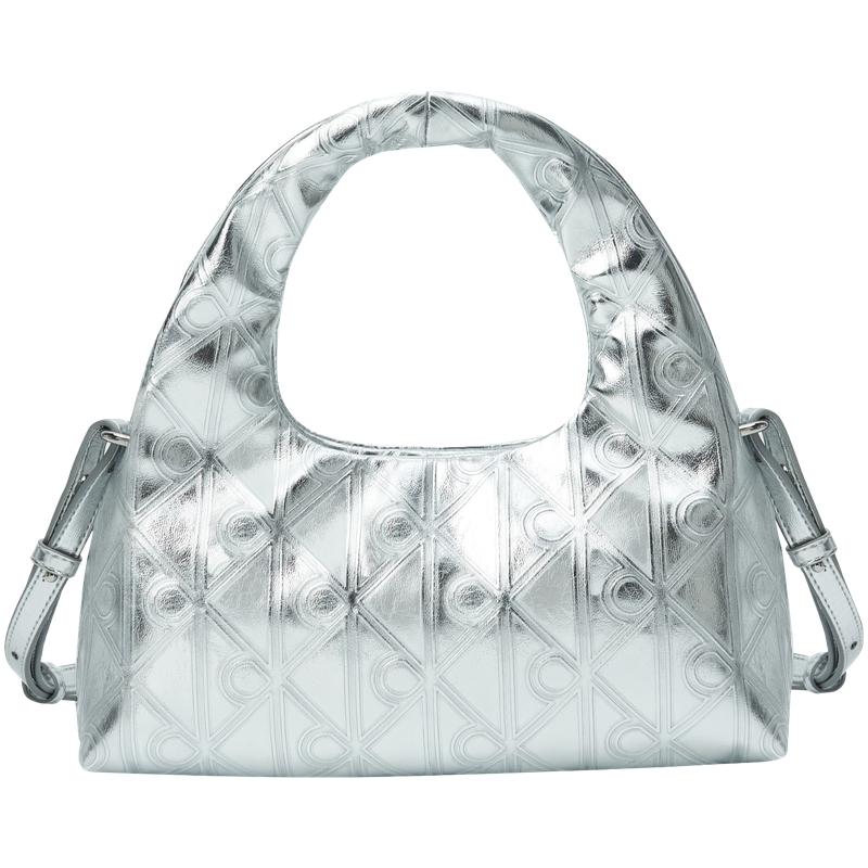 Calvin Klein Commuter Style Monogram Embossed Glossy Synthetic Leather Tote Bag Women Bags Silver 4F3444G-3JH Basic Set (Bag)