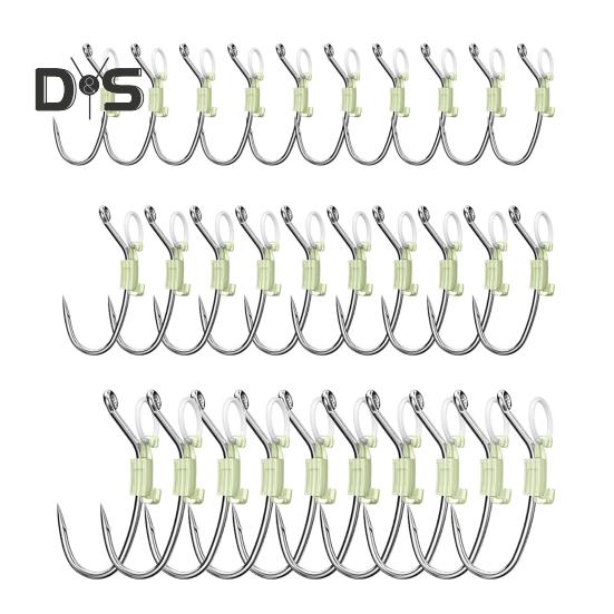 6/12/24Pcs Luminous Live Shrimp Fixing Hook Heavy Duty Metal Barbed Fishhook Freshwater Saltwater Catfish Bass Fishing Hook Fishing Accessories