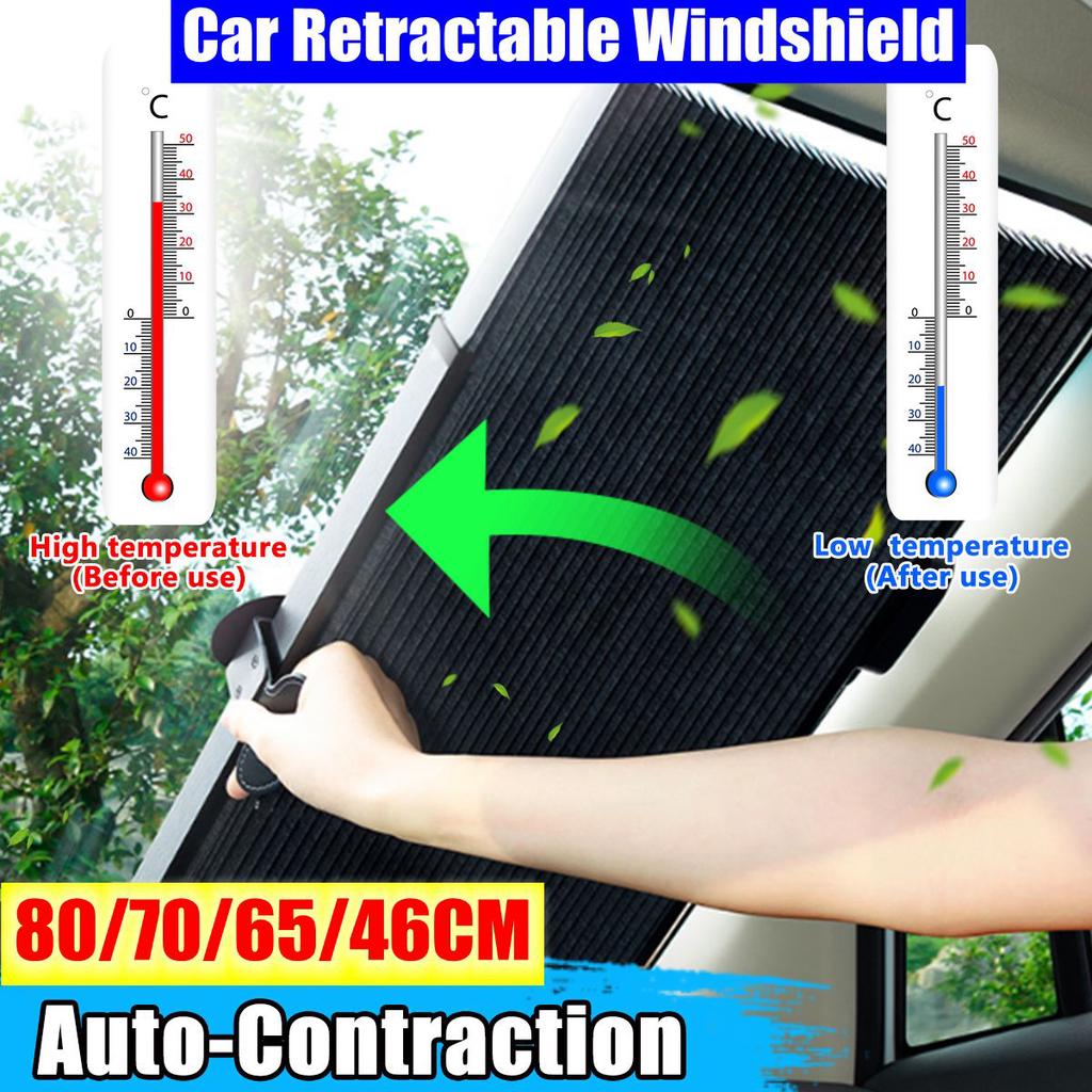 Xukey Retractable Windshield Sun Shade – Foldable Front Window Cover For UV & Heat Protection – Universal Fit, Silver Foil