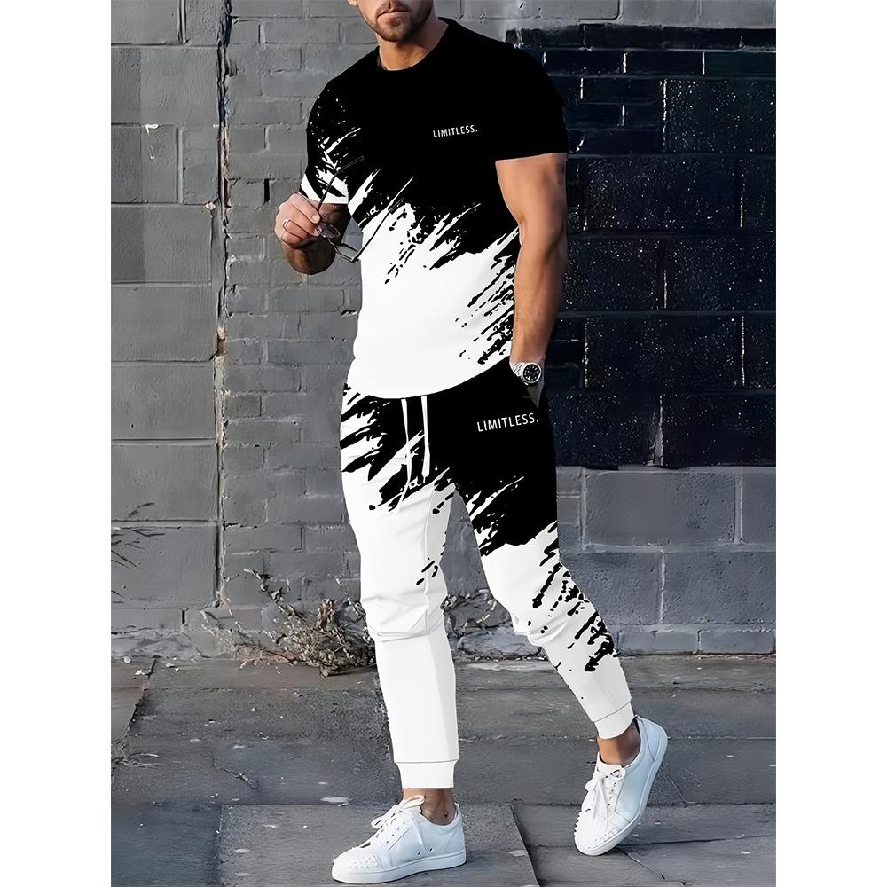 Simple Crown Printed Casual Men's Thin Short-sleeved And Long Pants, Urban Street Casual Men's Thin Long Pants Set
