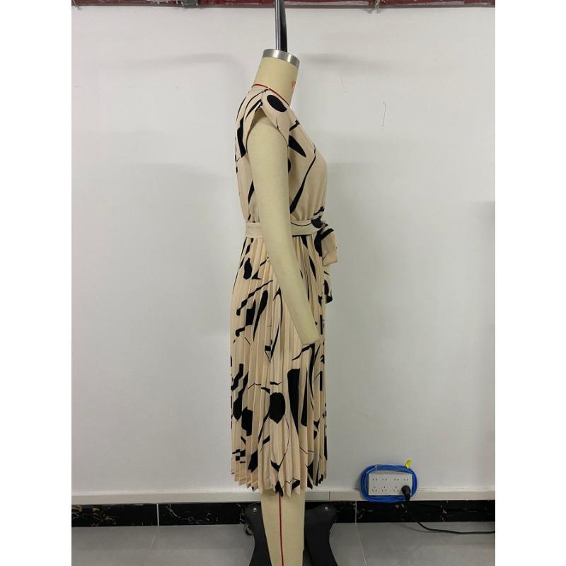 Elegant Personality Abstract Pattern Printed Pleated Dress