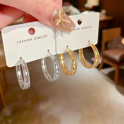 Minimalist Geometric Three-Layer Diamond Lattice Patchwork Earrings for Women - Everyday Versatile Ear Jewelry.