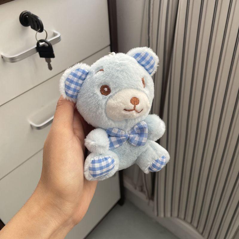 Cartoon Cute Checkered Bow Teddy Bear Plush Toy Pendant For Decoration Bag