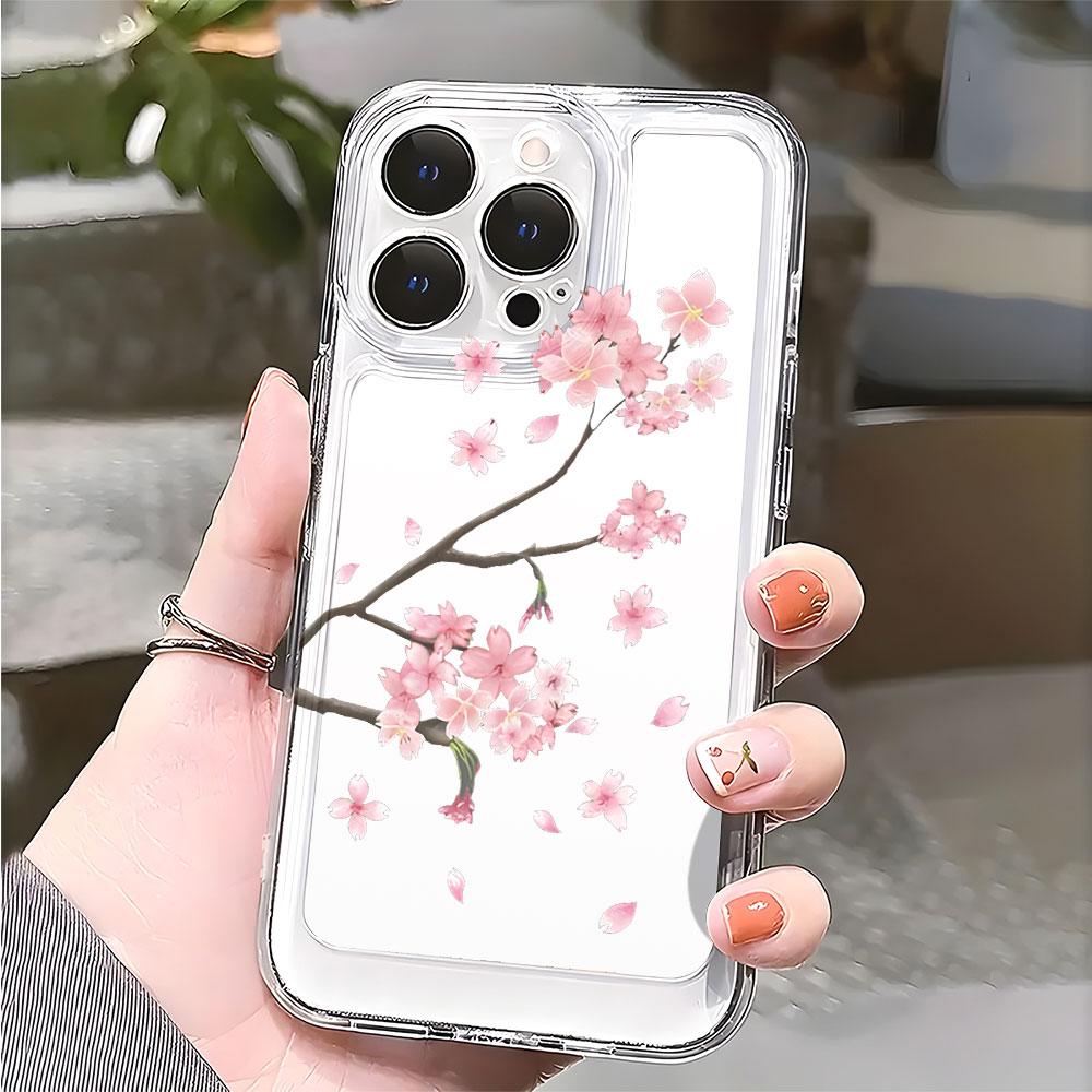 Falling Pink Cherry Blossoms Phone Case for IPhone 17 15 16 14 13 12 11 Pro Max Plus 12 13 Mini TPU Protect Cover