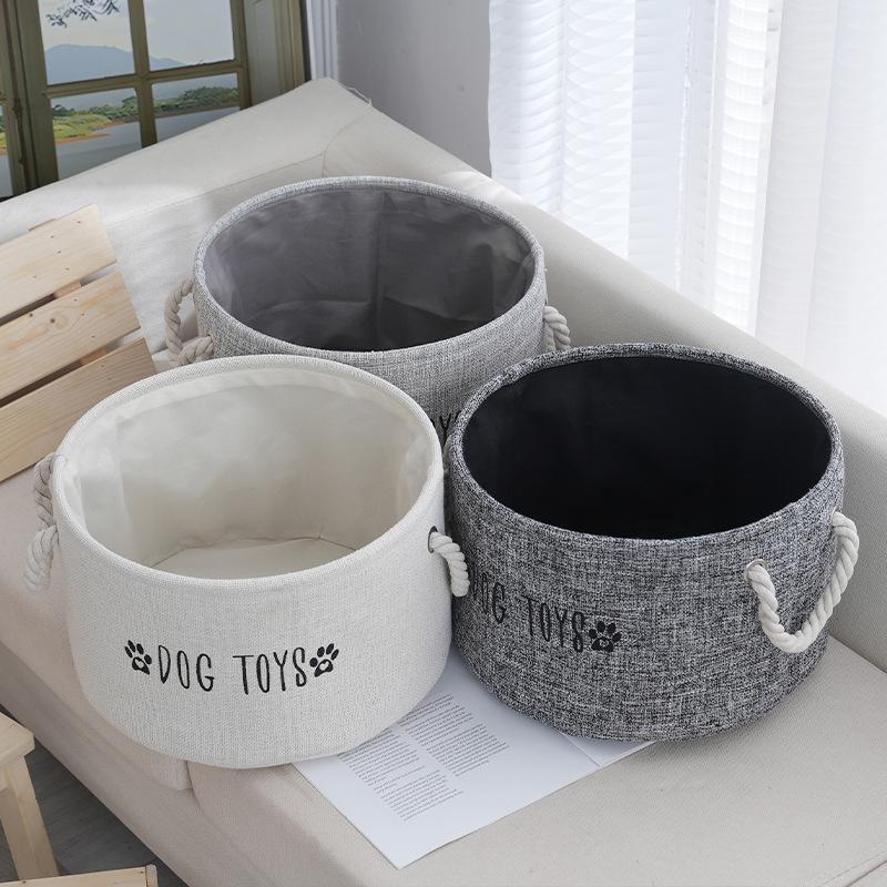 Large Canvas Dog Toy Storage Basket Foldable Laundry Basket Pet Toy Organizer With Handle Laundry Bag