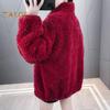 Winter Lady Coat Thickened Double-sided Faux Fleece Solid Color Stand Collar Neck Protection Letter Decor Long Sleeves Keep Warm Outdoor Travel