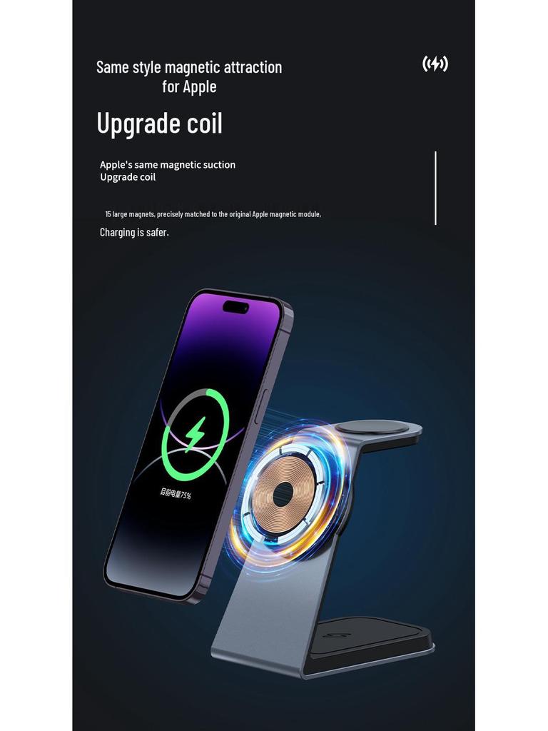 Magnetic 3-in-1 Alloy Stand Wireless Charger for Phone, Watch & Earbuds