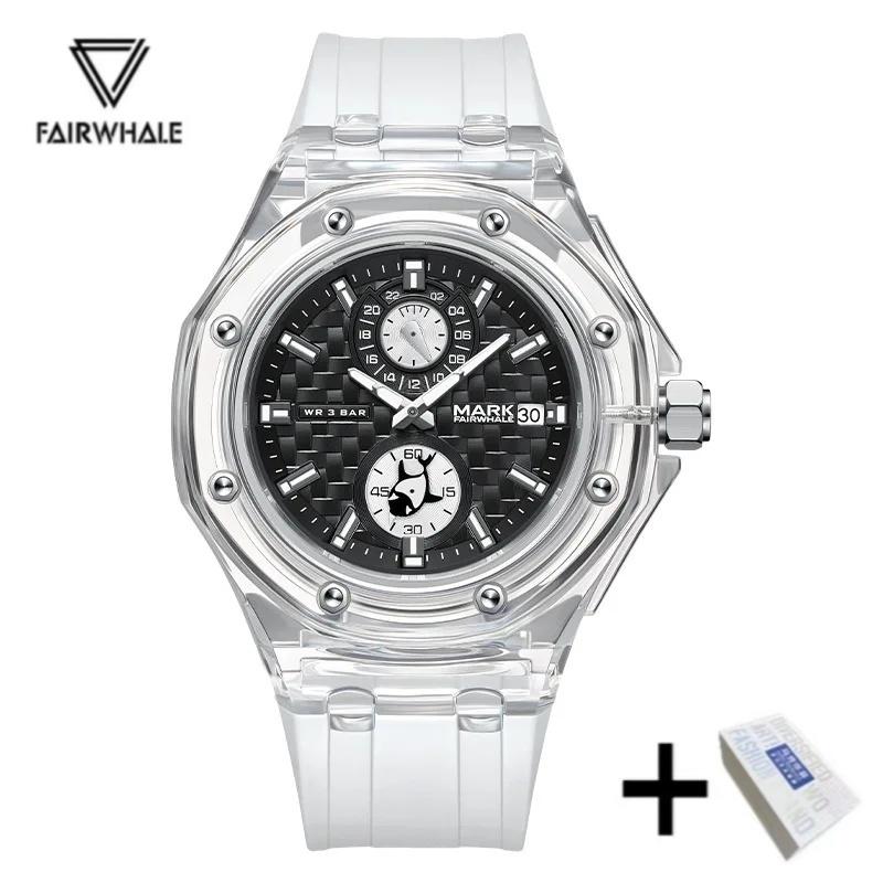 FAIRWHALE Men Watch 5830 Transparent Case Whale Pointer Quartz Watch Luminous Sport Waterproof Watches For Men Relogio Masculino