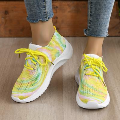 Mode Regnbågsnät Platå Sneakers för Kvinnor Sommar Halkfria Stickade Tennisskor Kvinna Snörning Casual Promenadträningsskor