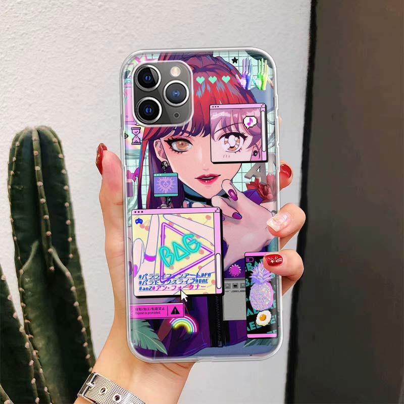 Anime Vaporwave Glitch Purple For iPhone 17 Air 16 15 14 Plus 13 Mini 12 11 Pro Max Phone Case 16E 7 Print 8 SE Fundas Cover Sof