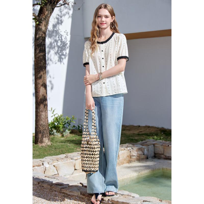 Betu Women's Ruffle Trim Printed Cotton Blouse
