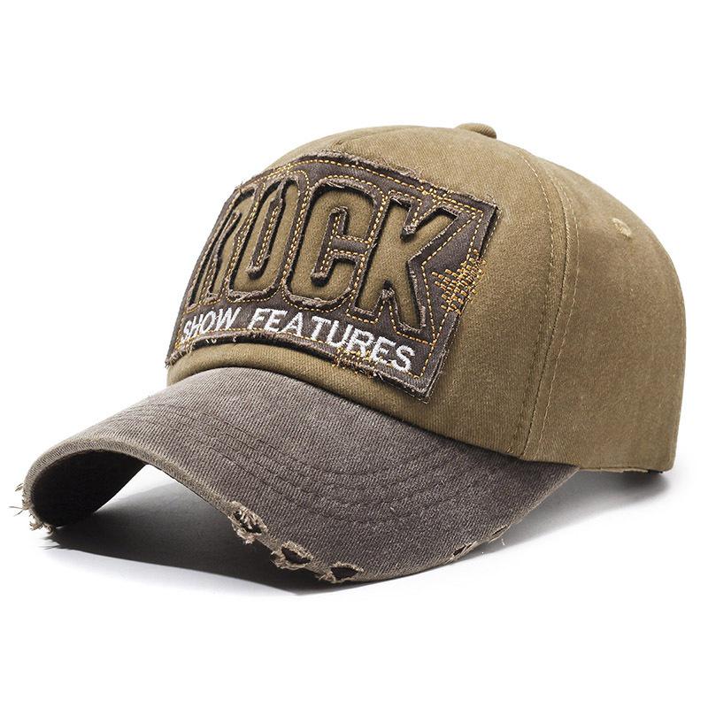 Vintage Distressed Cotton Baseball Cap with Ripped Edges, Sun Protection, and American Letter Design