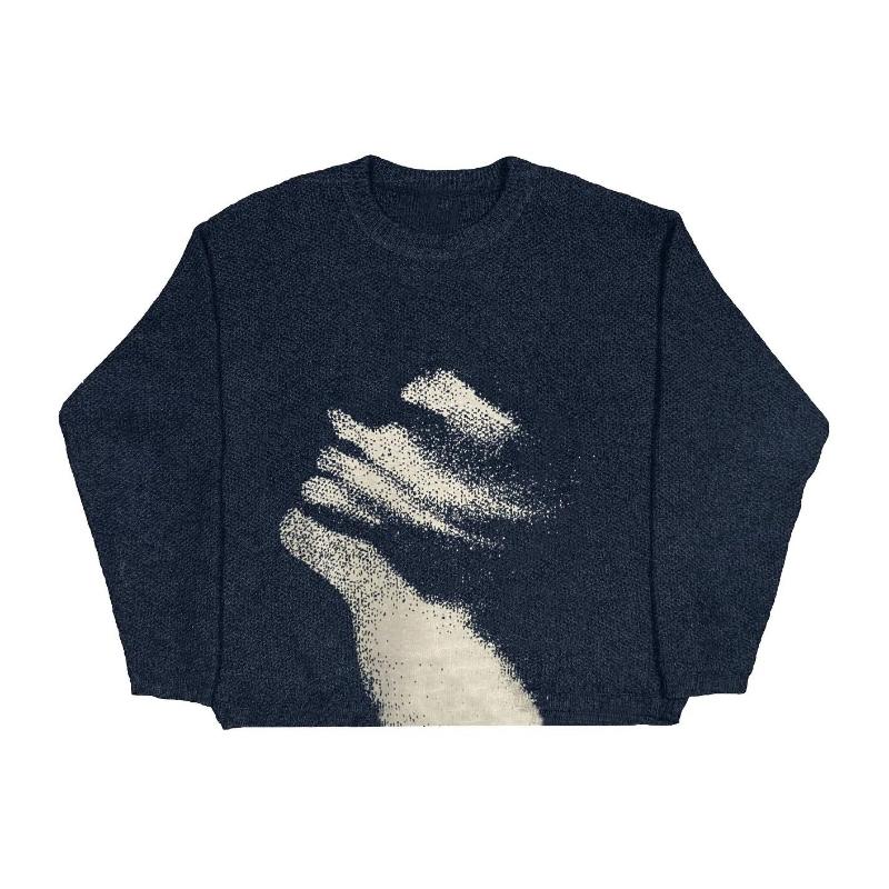 Y2K European and American Style Round Neck Figure Knitted Warm Sweater Black Street Men and Women Autumn and Winter