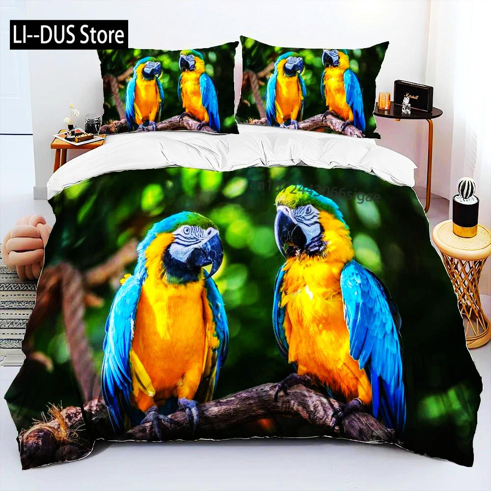 Colorful Parrot Macaws Birds Comforter Bedding SetDuvet Cover Bed Set Quilt Cover PillowcaseKing Queen Size Bedding Set Adult