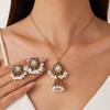 Bohemian Ethnic Rhinestone Bell & Teardrop Necklace with Pendant Earrings