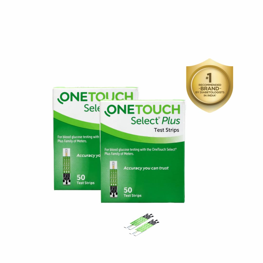 Тест-полоски OneTouch Select Plus | 2 упаковки по 50 полосок в каждой (всего 100 полосок) Измерение уровня сахара в крови, Использовать с глюкометром OneTouch Select Plus Simple
