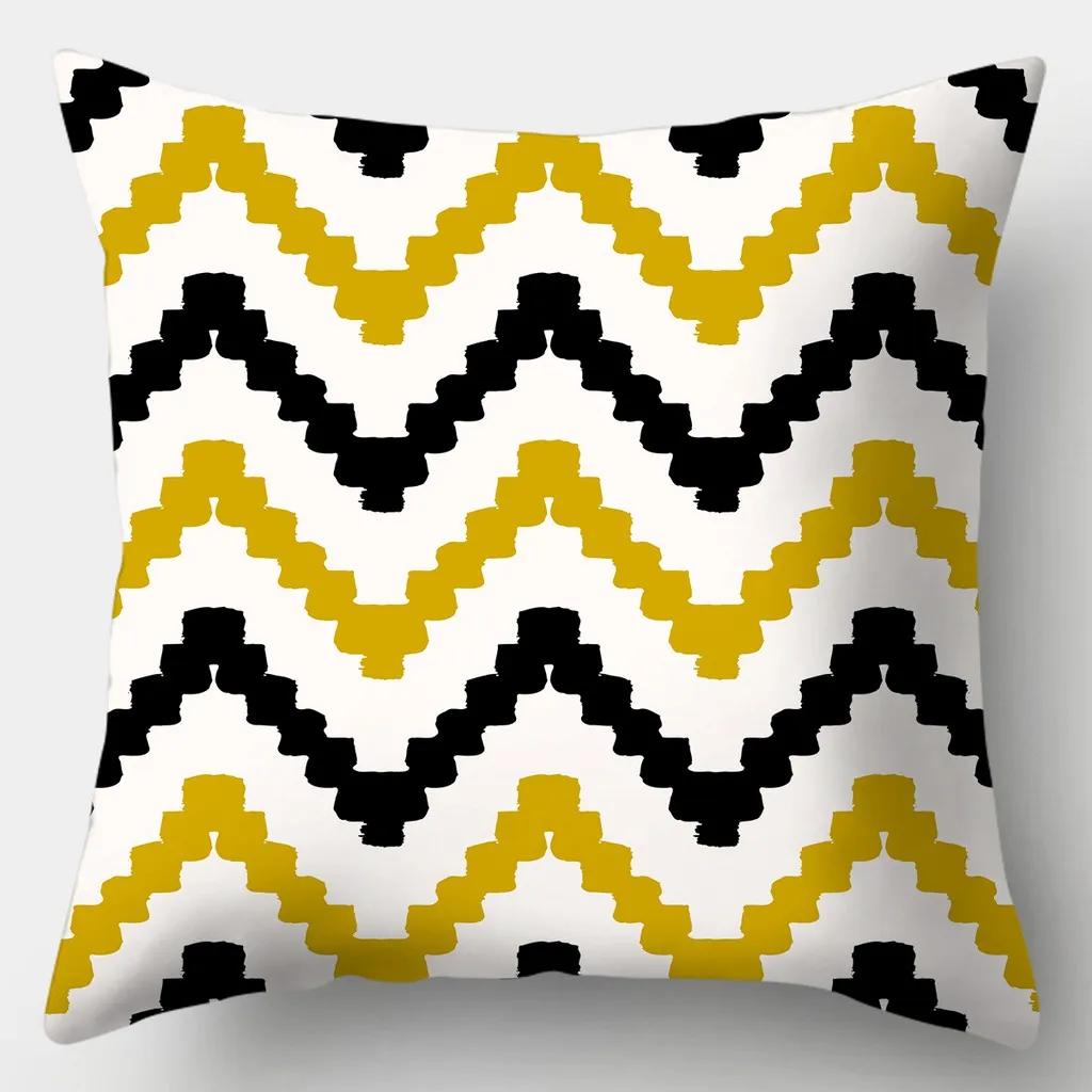 Taie d'oreiller carrée à carreaux rayés jaunes, housse de canapé, coussin de fouille créatif, 45cm x 45cm