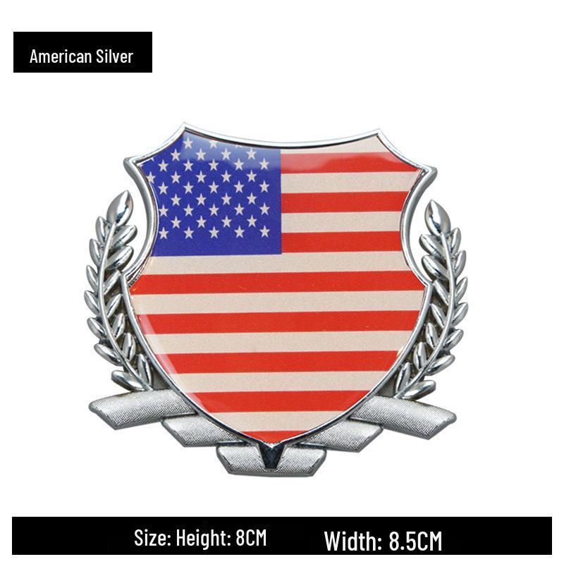 International Flag Car Sticker: Germany, UK, Italy, China, USA Wheat Ear Emblem for Rear or Side, Metal Finish