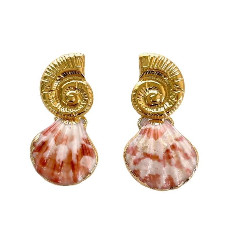 

Комплект ожерелья-подвески и серег на морскую тематику с ракушками и конхами, легкие летние пляжные украшения с натуральной ракушкой и коралловым камнем