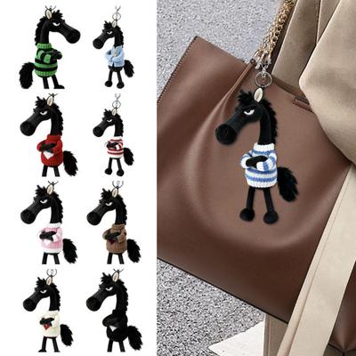 Plush Horse Keychain Soft Cute Cartoon Horse Pendant In Sweater Horse Year Mascot Charm with Keyring for Backpack Handbag Car Keys Decoration