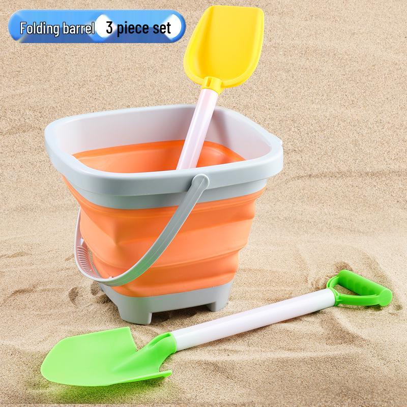 Cross-border Kid's Beach Toy Set: Folding Bucket, Shovel, Sand Tools & Sandglass Accessories