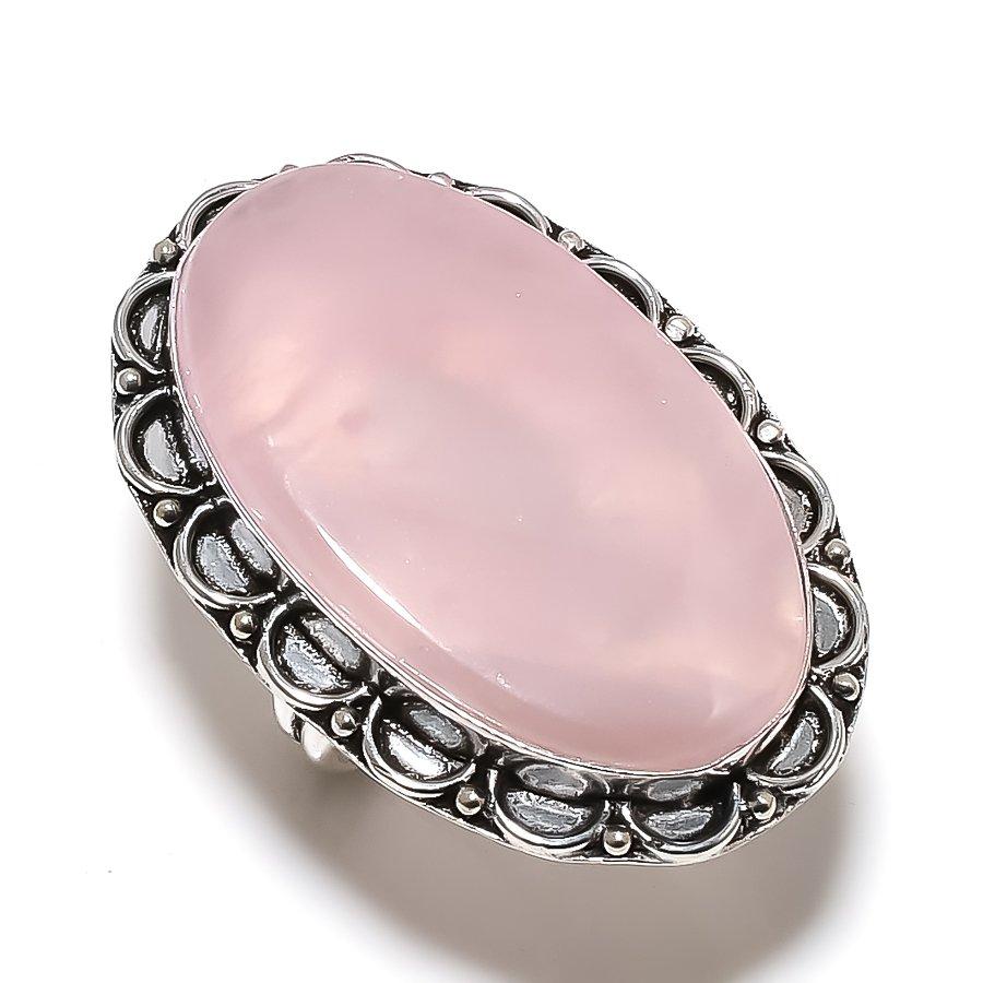 Rose Quartz Gemstone 925 Sterling Silver Jewelry Ring Size 9