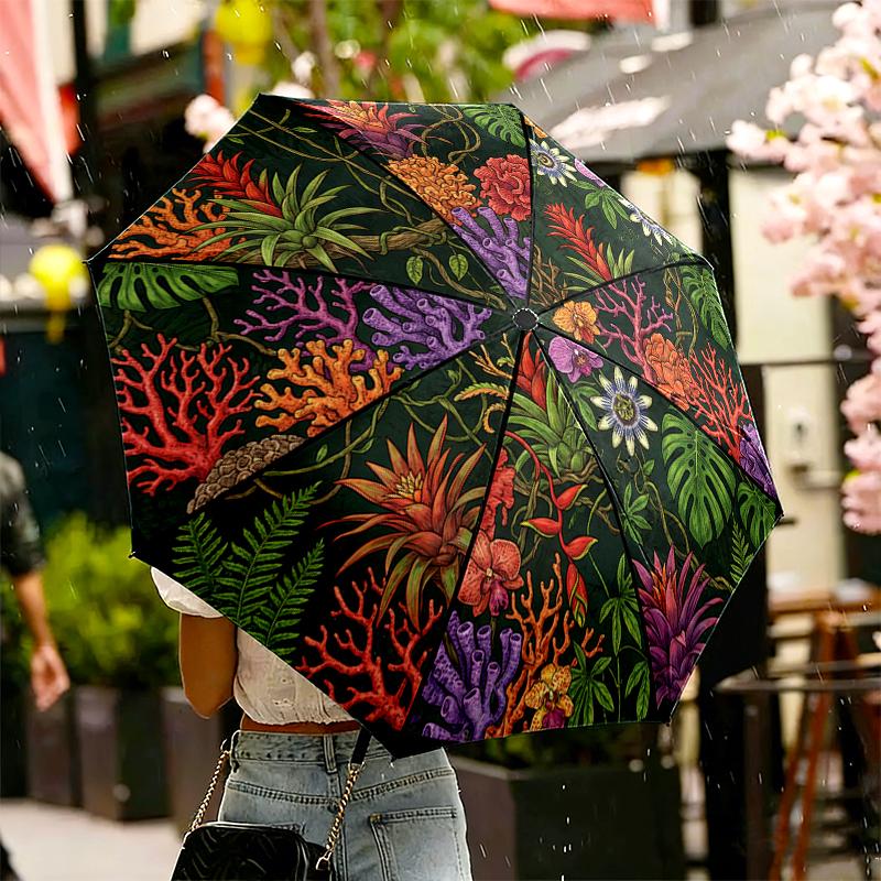 

Coral and Swan Sloth Mallard Seal Animal Umbrella for Outdoor Travel Use, Auto Open-Close 8-Rib Umbrella Exquisite Gift for Family and Friends