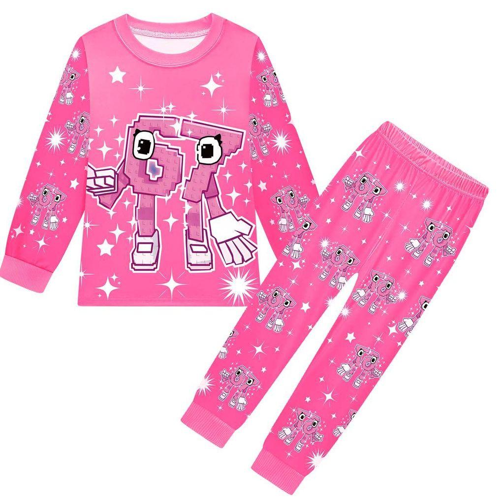 19704 Kinder Jungen Mädchen Steal a Brainrot 67 Six Seven Druck Langarm T-Shirt Hose Pyjama Nachtwäsche Sets