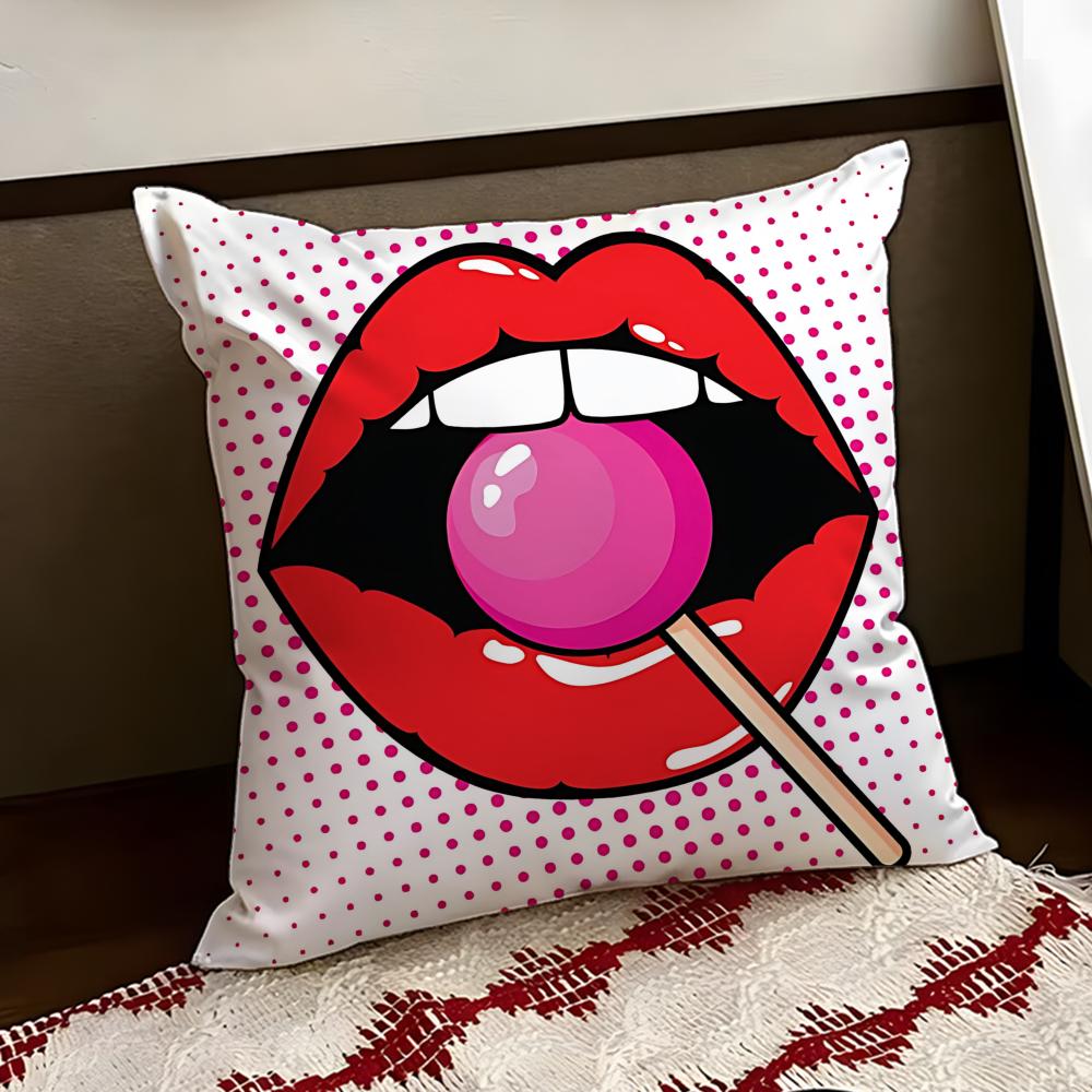 Velvet red lips Cushion Cover Reversible Soft Durable Pillow Cover Home Car MultiScene Use for Daily Comfort