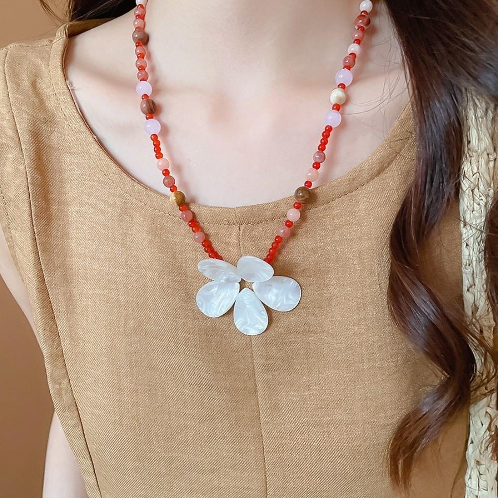 Ocean Style Shell Flower Necklace Boho Ocean Style Neck Chain Stone Pendant Necklace Summer