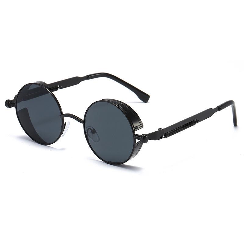 Versatile European-American Steampunk Metal Sunglasses with Spring Legs - Model 58028