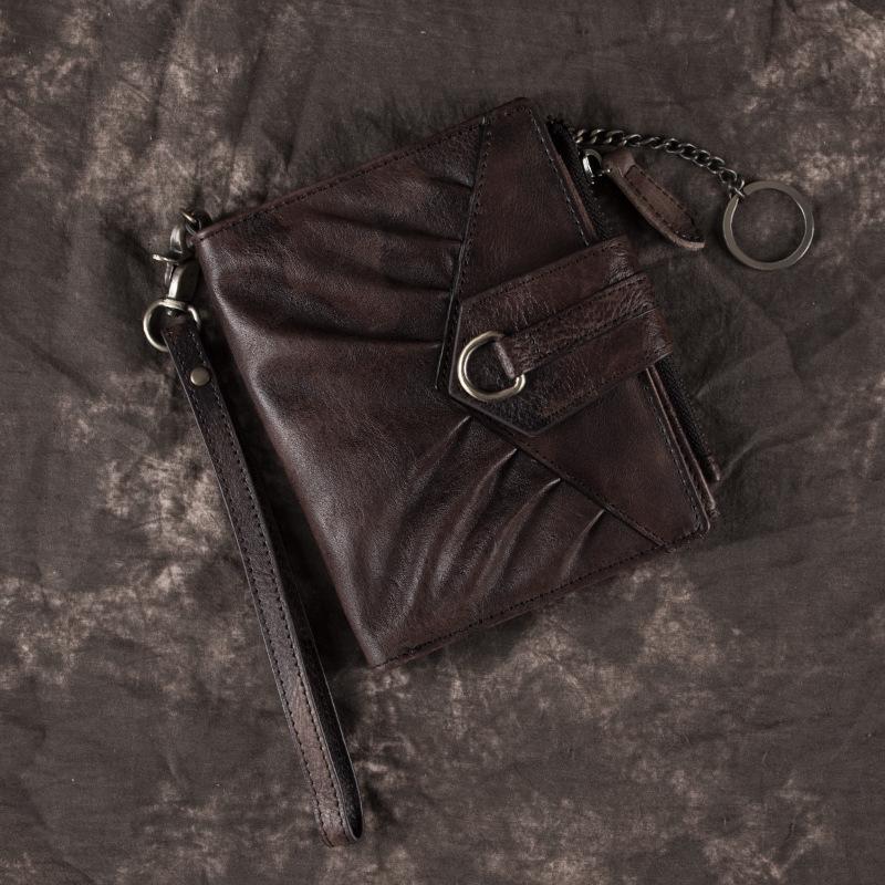 New Women's Wallet Retro Short Casual Leather Wallet with Top Layer Cowhide Buckle Retro Women's European and American Wallet