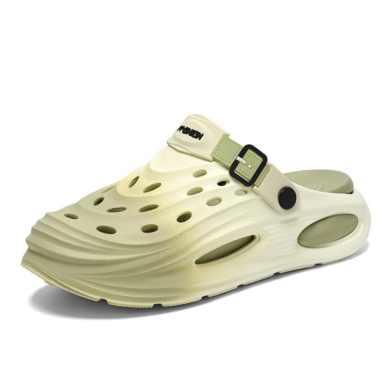 Wear hole shoes outside, men's one-word beach shoes, two wear home bag head slippers, travel thick-soled sandals