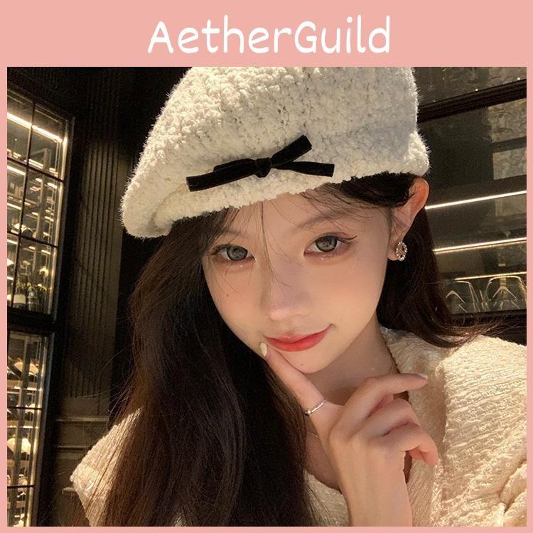 Beret White Feminine Hat With Cute Bowknot Design For Women Perfect For Autumn And Winter
